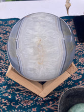 Load image into Gallery viewer, Blue Agate Sphere with Quartz Crystal Inclusions - Polished
