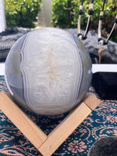 Load image into Gallery viewer, Blue Agate Sphere with Quartz Crystal Inclusions - Polished
