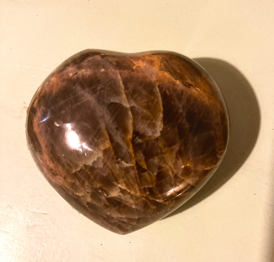 Black & Peach Moonstone Heart - Polished