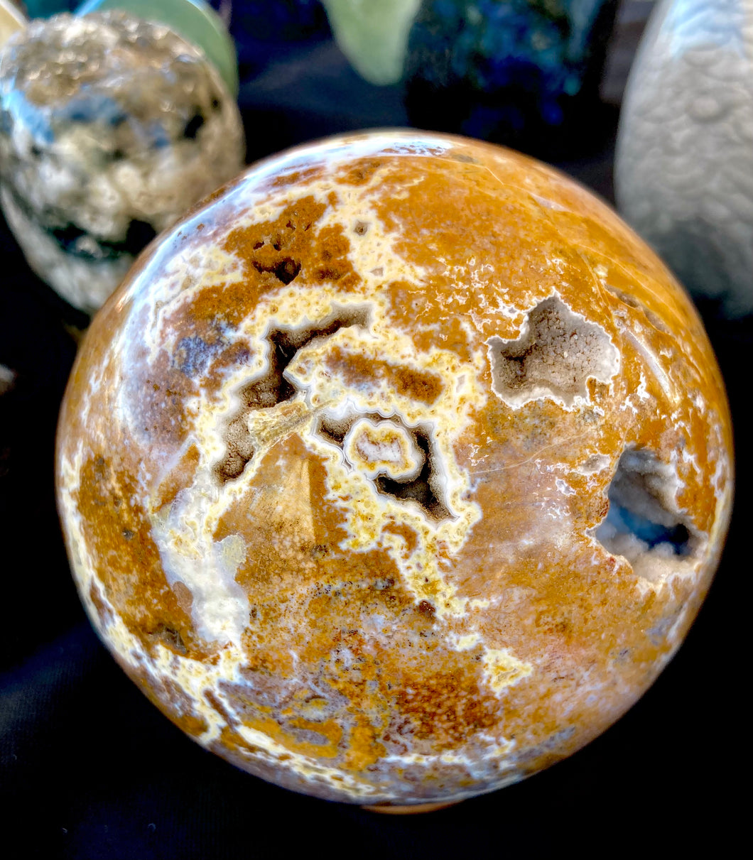 Ocean Jasper Sphere with Quartz Druze Inclusions