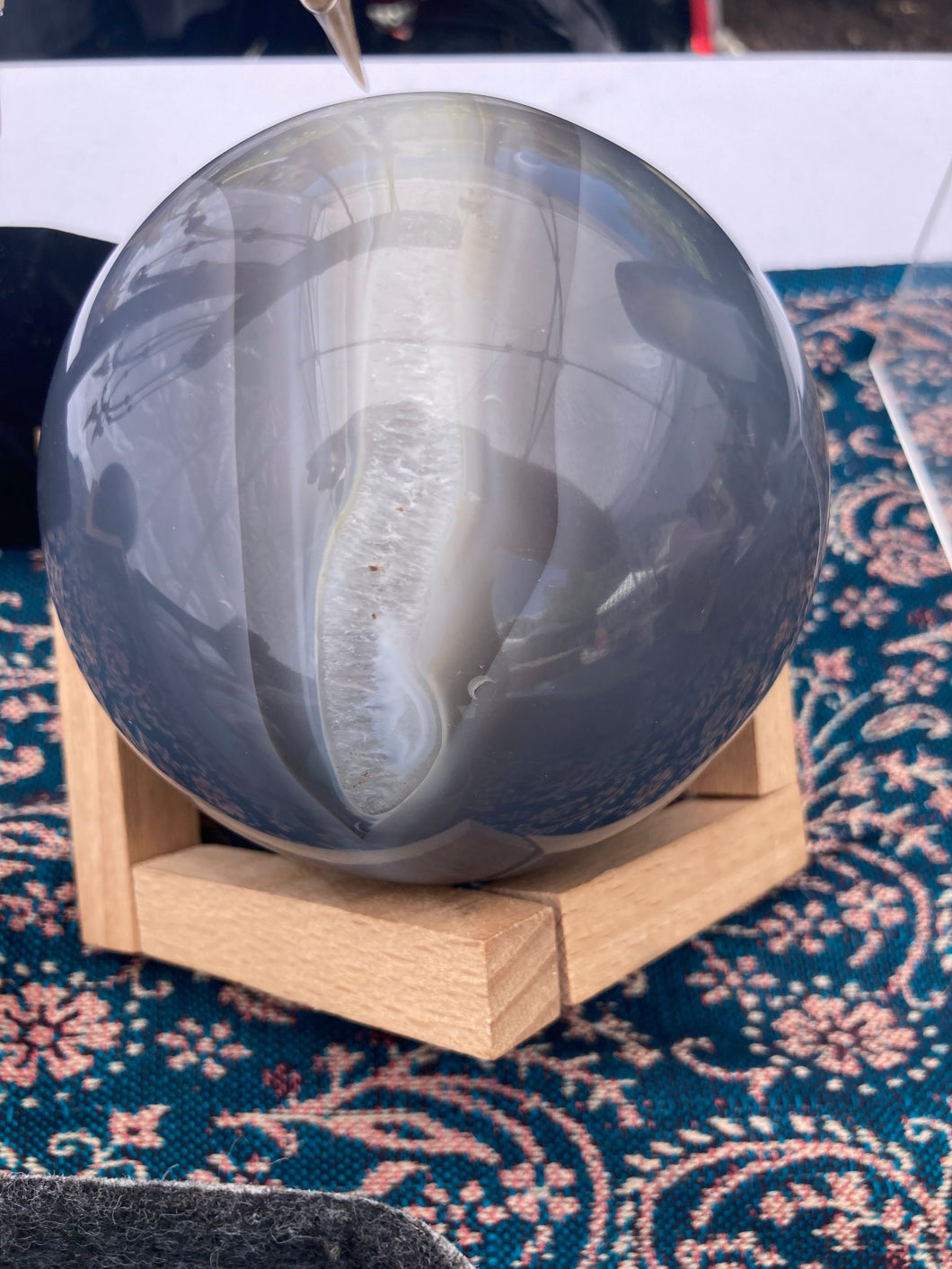 Blue Agate Sphere with Quartz Crystal Inclusions - Polished